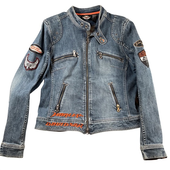 Vintage Harley- Davidson Women's ‎ Denim Motorcycle Jacket 96031-06VW 2006 Large